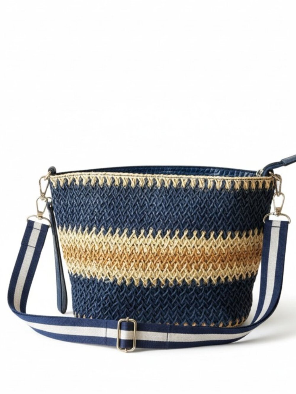 Fin Esker Straw Woven Navy Crossbody Tote Hampton Coastal Preppy Raffia Purse